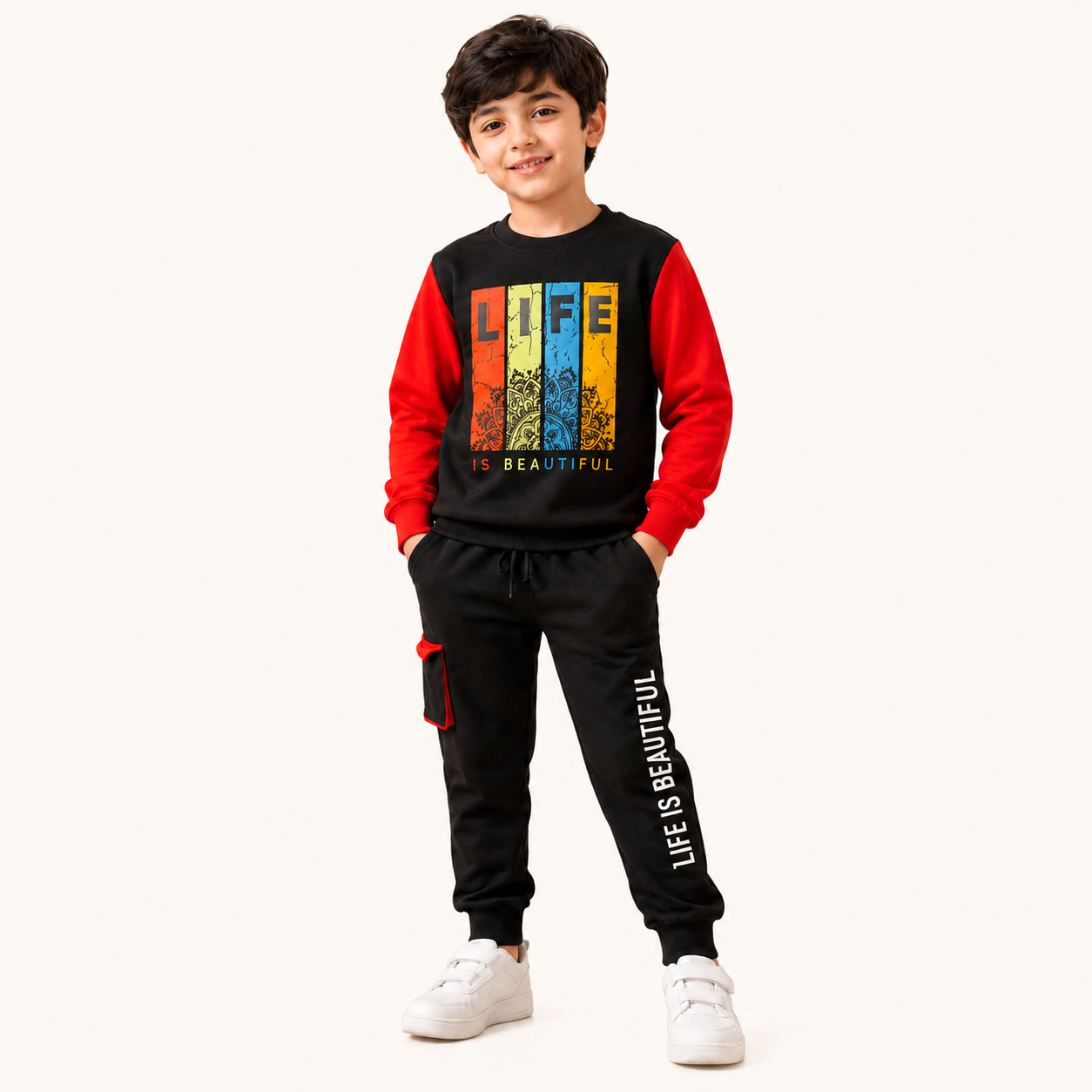 Boys Black & Red Winter Tracksuit | Tiny Soul