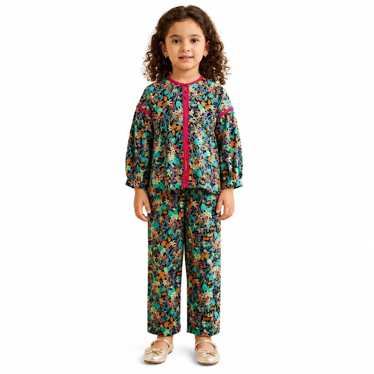 Girls Black Floral Co-Ord Set | Kids Printed 2 Piece Outfit | Tiny Soul Pakistan
