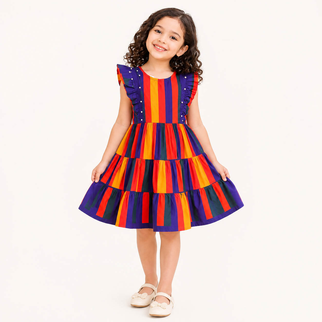 Girls Colorful Striped Cotton Dress | Sleeveless Summer Frock | Tiny Soul Pakistan