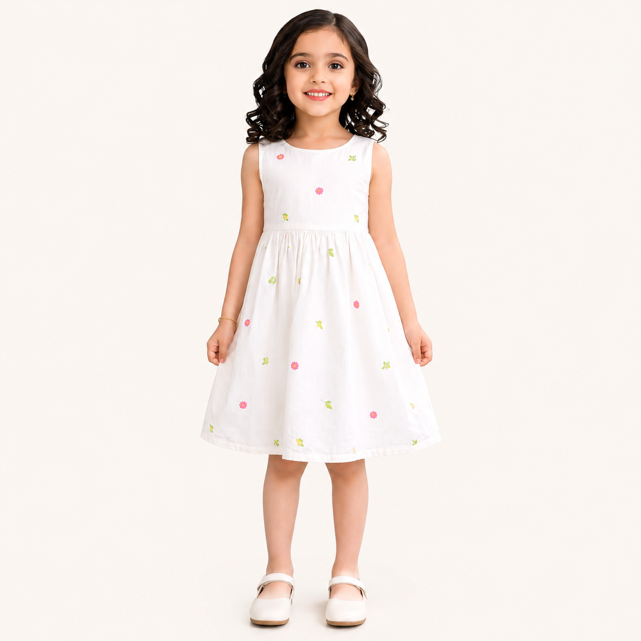 Girls White Floral Embroidered Cotton Frock | Kids Summer Dress | Tiny Soul Pakistan