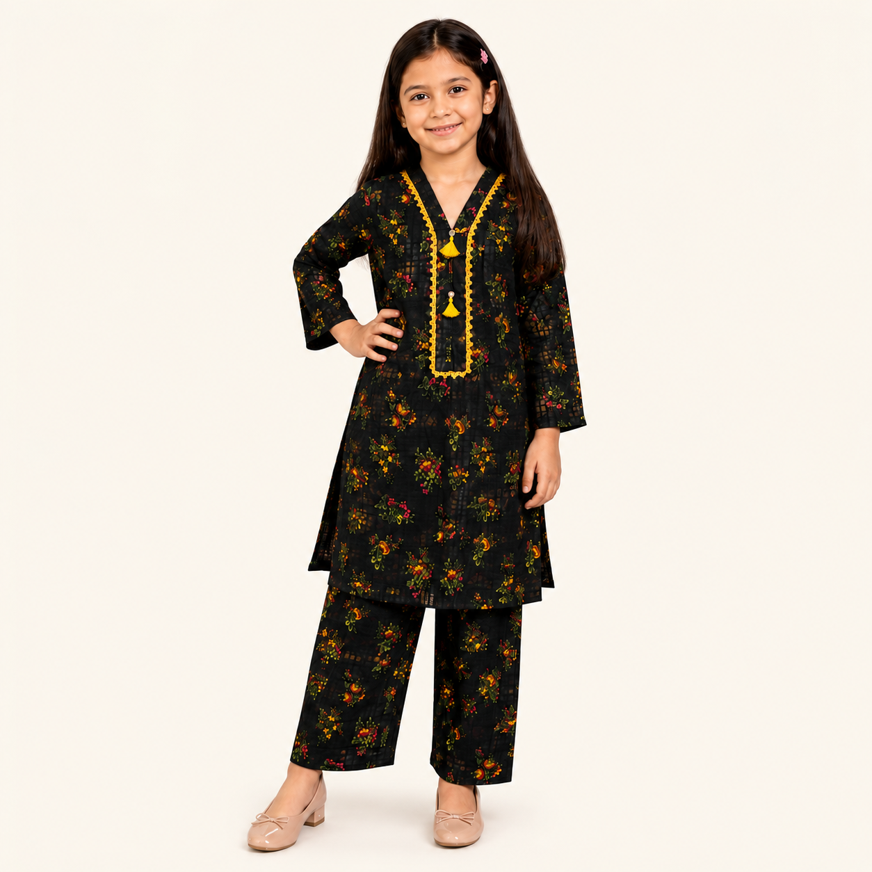 Midnight Bloom Girls Printed Co-Ord Set