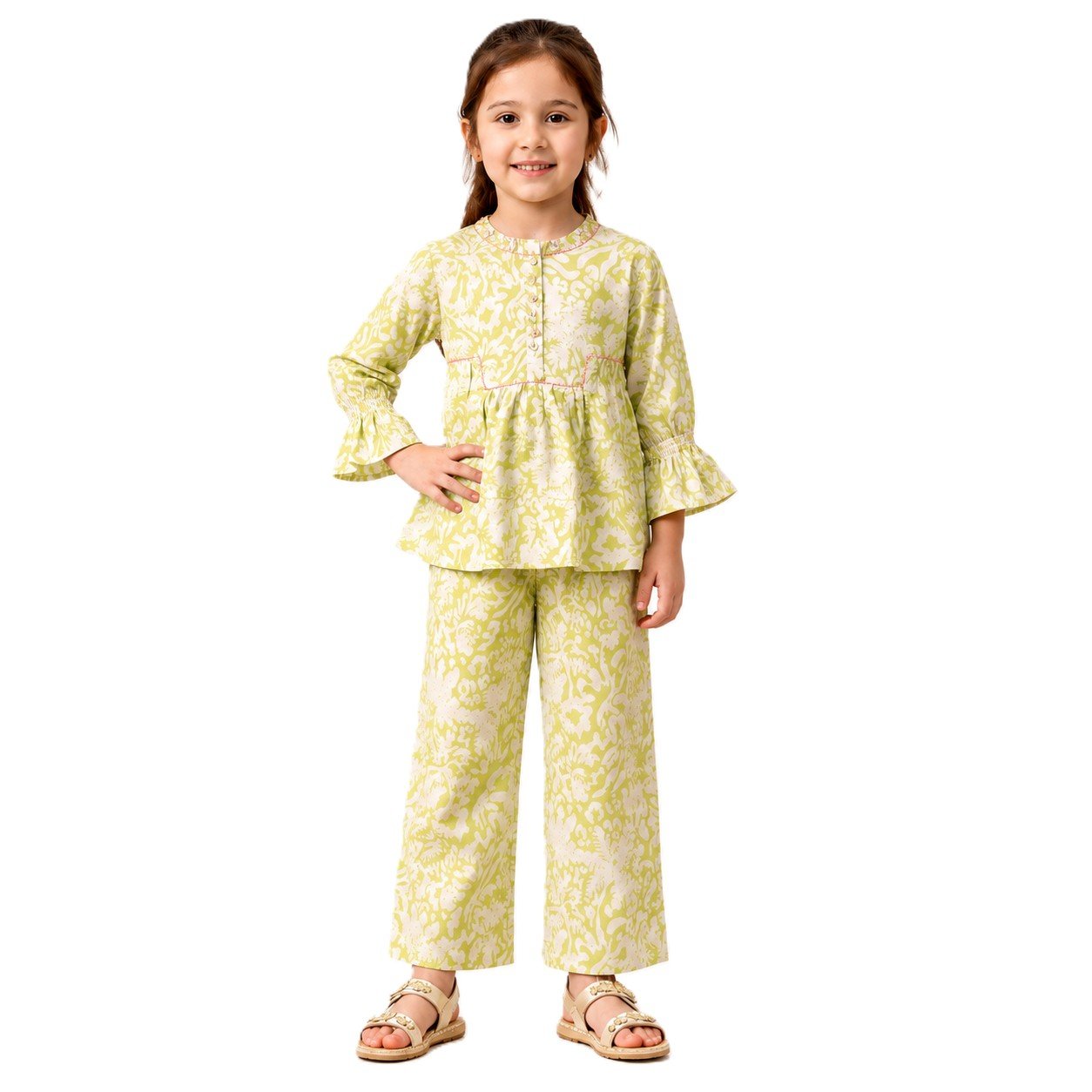 TinySoul Lime Green Printed Girls 2 Piece Suit | Premium Kids Wear Pakistan