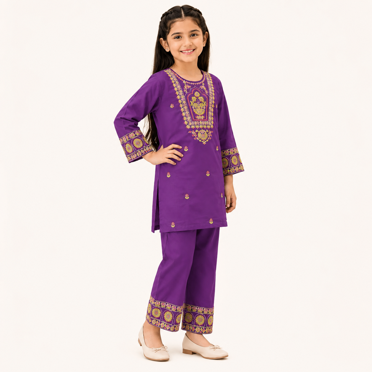 TinySoul Purple Embroidered Girls 2 Piece Suit | Premium Kids Wear Pakistan